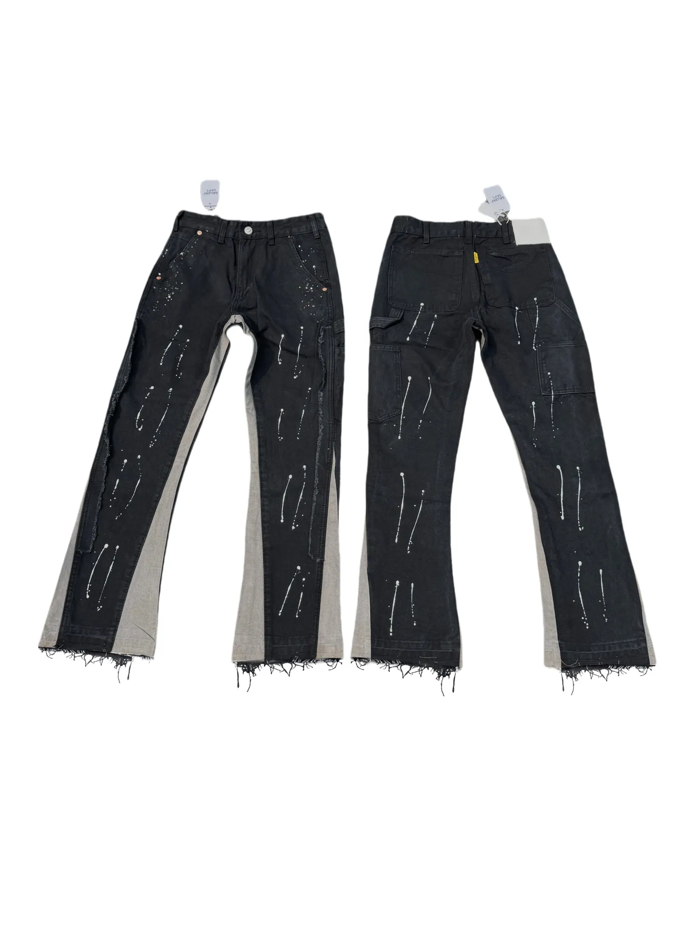 P220💰G33 GALLERY DEPT. Spliced ​​washed retro jeans for men and women high street splashed ink trousers micro-flared casual trousers trendy couple same style Color: Black Size: S-XXL (corresponding to 28-36)